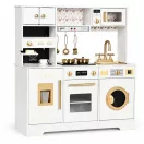 Játékkonyha, ECOTOYS TL106009, fehér, 87,5 x 32,5 x 93 cm, fa, fényhatásokkal, hanghatásokkal, 11 db tartozékkal, sütővel, mosógéppel, kávégéppel, mosogatóval, 3 éves kortól