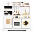 Játékkonyha, ECOTOYS TL106009, fehér, 87,5 x 32,5 x 93 cm, fa, fényhatásokkal, hanghatásokkal, 11 db tartozékkal, sütővel, mosógéppel, kávégéppel, mosogatóval, 3 éves kortól