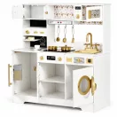 Játékkonyha, ECOTOYS TL106009, fehér, 87,5 x 32,5 x 93 cm, fa, fényhatásokkal, hanghatásokkal, 11 db tartozékkal, sütővel, mosógéppel, kávégéppel, mosogatóval, 3 éves kortól