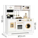 Játékkonyha, ECOTOYS TL106009, fehér, 87,5 x 32,5 x 93 cm, fa, fényhatásokkal, hanghatásokkal, 11 db tartozékkal, sütővel, mosógéppel, kávégéppel, mosogatóval, 3 éves kortól
