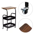 Konyhai tároló, ModernHome VP3-1, 42 x 29 x 75,5 cm, 3 szintes, acél váz, MDF munkalap, gurulós, 4 görgővel (2 fékezhető), teherbírás: 15 kg