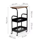 Konyhai tároló, ModernHome VP3-1, 42 x 29 x 75,5 cm, 3 szintes, acél váz, MDF munkalap, gurulós, 4 görgővel (2 fékezhető), teherbírás: 15 kg