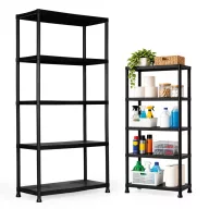   Műhelypolc, ModernHome LTSH5-1, fekete, 90 x 40 x 180 cm, 5 szintes, műanyag, szerszám nélkül összeszerelhető, 38,5 cm polctávolság, polconként 35 kg teherbírás, emelt lábakkal