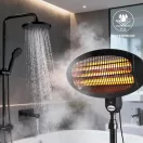 Infra hősugárzó, Bauerkraft H-639, 2000 W, 50 x 160-210 cm állítható magasság, kvarccsöves fűtőelem, 3 fűtésfokozat, 0-45°-ban dönthető, álló vagy függeszthető, acél ház, termosztát