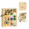 Készségfejlesztő játék, ECOTOYS MLD-8878, fa, 18 x 16 x 3 cm, LED fényeffektekkel, kapcsolókkal, gombokkal, forgatható tekerőkkel, kulcsos indítóval, ventilátorral, hátoldalán számokkal, 3 éves kortól