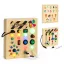Készségfejlesztő játék, ECOTOYS MLD-8878, fa, 18 x 16 x 3 cm, LED fényeffektekkel, kapcsolókkal, gombokkal, forgatható tekerőkkel, kulcsos indítóval, ventilátorral, hátoldalán számokkal, 3 éves kortól