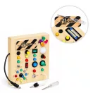 Készségfejlesztő játék, ECOTOYS MLD-8878, fa, 18 x 16 x 3 cm, LED fényeffektekkel, kapcsolókkal, gombokkal, forgatható tekerőkkel, kulcsos indítóval, ventilátorral, hátoldalán számokkal, 3 éves kortól