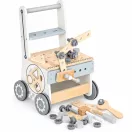 Gyerek munkapad, ECOTOYS HM259825, fa, 27 x 27 x 47 cm, 34 elemes, járássegítő tolókocsi funkcióval, satus munkalappal, formaválogatóval, fogaskerekekkel, tárolórekesszel, kalapács, csavarhúzó, villáskulcs, csavarok és anyák, gumizott kerekekkel