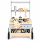 Gyerek munkapad, ECOTOYS HM259825, fa, 27 x 27 x 47 cm, 34 elemes, járássegítő tolókocsi funkcióval, satus munkalappal, formaválogatóval, fogaskerekekkel, tárolórekesszel, kalapács, csavarhúzó, villáskulcs, csavarok és anyák, gumizott kerekekkel