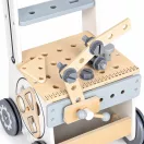 Gyerek munkapad, ECOTOYS HM259825, fa, 27 x 27 x 47 cm, 34 elemes, járássegítő tolókocsi funkcióval, satus munkalappal, formaválogatóval, fogaskerekekkel, tárolórekesszel, kalapács, csavarhúzó, villáskulcs, csavarok és anyák, gumizott kerekekkel