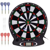   Elektronikus dartstábla, AP-100ANP, 38,5 x 43,5 x 2 cm, LCD kijelzős, 18 játékmóddal és 159 variációval, 8 játékosig, 6 db biztonságos darts nyíllal és 6 pótheggyel, 34 cm célfelület, hangeffektekkel, PP műanyag, rögzítő tartozékokkal