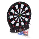 Elektronikus dartstábla, AP-100ANP, 38,5 x 43,5 x 2 cm, LCD kijelzős, 18 játékmóddal és 159 variációval, 8 játékosig, 6 db biztonságos darts nyíllal és 6 pótheggyel, 34 cm célfelület, hangeffektekkel, PP műanyag, rögzítő tartozékokkal