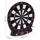 Elektronikus dartstábla, AP-100ANP, 38,5 x 43,5 x 2 cm, LCD kijelzős, 18 játékmóddal és 159 variációval, 8 játékosig, 6 db biztonságos darts nyíllal és 6 pótheggyel, 34 cm célfelület, hangeffektekkel, PP műanyag, rögzítő tartozékokkal