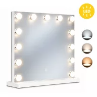  Sminktükör, ModernHome ZMM1-5, 50 x 40 cm, 13 LED izzóval, 3 fényszín (3000K, 4000K, 6000K), érintőpaneles kapcsoló, USB-C tápellátás, állványos
