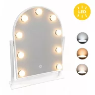   Sminktükör, ModernHome ZMM10-5, 30 x 40 cm, 9 LED izzóval, 3 fényszín (3000K, 4000K, 6000K), érintőpaneles kapcsoló, USB-C tápellátás, állványos