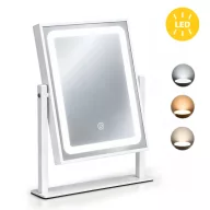   Sminktükör, ModernHome ZMM9-5, 25 x 30 cm, LED világítással, 3 fényszín (3000K, 4000K, 6000K), érintőpaneles kapcsoló, USB-C tápellátás, állványos