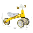 Háromkerekű futóbicikli, ECOTOYS LB1603 zsiráf, sárga, EVA habkerekek 14 cm, műanyag váz, ülésmagasság: 25 cm, kormányfordulás határoló, 12 hónapos kortól