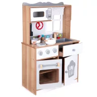   Játékkonyha, ECOTOYS 7253, fa, 60 x 30 x 92 cm, sütővel és mikrohullámú sütővel, 16 db tartozékkal, forgógombokkal