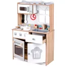 Játékkonyha, ECOTOYS 7253, fa, 60 x 30 x 92 cm, sütővel és mikrohullámú sütővel, 16 db tartozékkal, forgógombokkal