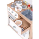 Játékkonyha, ECOTOYS 7253, fa, 60 x 30 x 92 cm, sütővel és mikrohullámú sütővel, 16 db tartozékkal, forgógombokkal