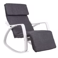   Hintaszék, ModernHome TXRC-02, szürke/fehér, 97 x 58 x 65 cm, állítható lábtartó, fejtámasz, levehető huzat, fa és fém váz, 120 kg teherbírás