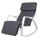Hintaszék, ModernHome TXRC-02, szürke/fehér, 97 x 58 x 65 cm, állítható lábtartó, fejtámasz, levehető huzat, fa és fém váz, 120 kg teherbírás