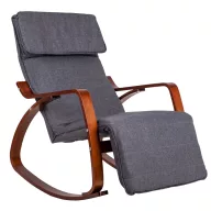   Hintaszék, ModernHome TXRC-02, szürke/barna, 97 x 58 x 65 cm, állítható lábtartó, fejtámasz, levehető huzat, fa és fém váz, 120 kg teherbírás