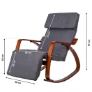 Hintaszék, ModernHome TXRC-02, szürke/barna, 97 x 58 x 65 cm, állítható lábtartó, fejtámasz, levehető huzat, fa és fém váz, 120 kg teherbírás