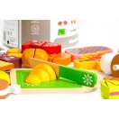 Játék ételkészlet, ECOTOYS TL87115, 23 db, tépőzáras, vágódeszkával és késsel, tároló vödörrel, 3 éves kortól