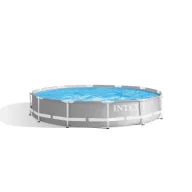   INTEX MetalPrism Set kör alakú medence szett 366 x 76 cm, 2m³ papírszűrős vízforgató rendszerrel, Hydro Aeration befúvóval, 6503 literes, szürke (26712)