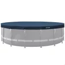 Kerek medencetakaró, Intex Deluxe négyévszakos, csővázas medencéhez, 549 cm átmérő, sötétkék, UV-álló háromrétegű anyag, 20 cm-es túlnyúlással, köteles rögzítéssel (28085)