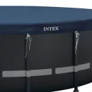 Kerek medencetakaró, Intex Deluxe négyévszakos, csővázas medencéhez, 549 cm átmérő, sötétkék, UV-álló háromrétegű anyag, 20 cm-es túlnyúlással, köteles rögzítéssel (28085)
