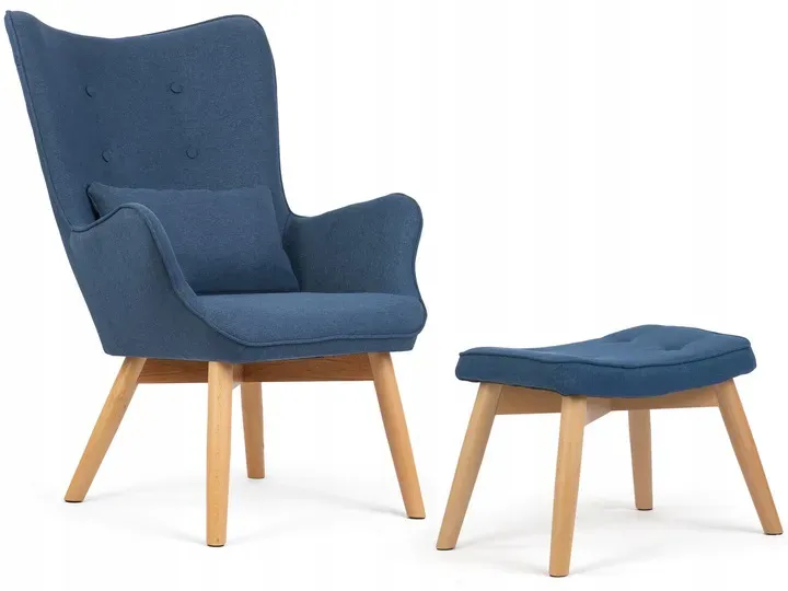 Lábtartós fotel, Sofotel Norse, kék – 1. kép Füles fotel lábtartóval