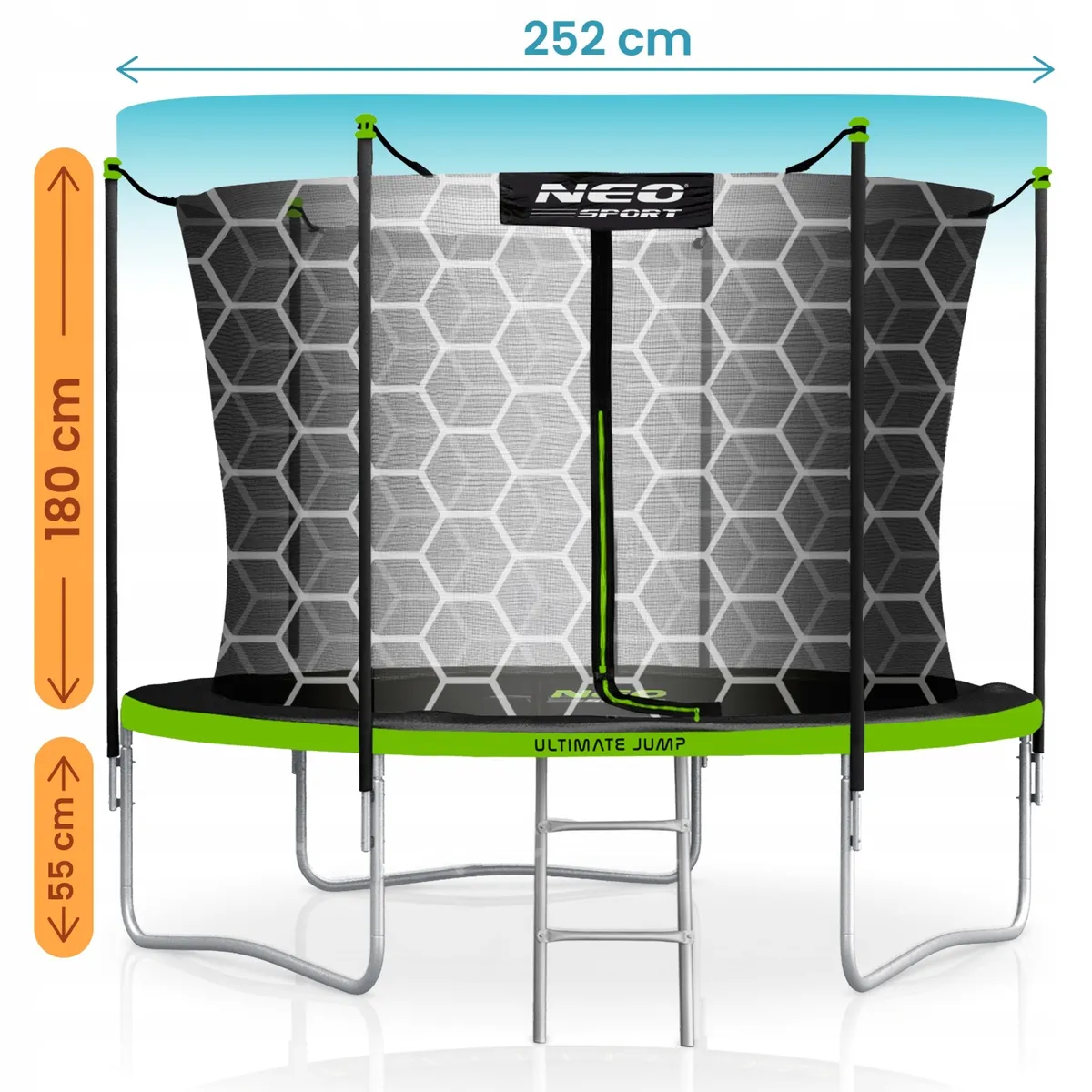 Kerti trambulin, Neo-Sport, fekete/zöld – 1. kép Kerti trambulin 252 cm Neo-Sport