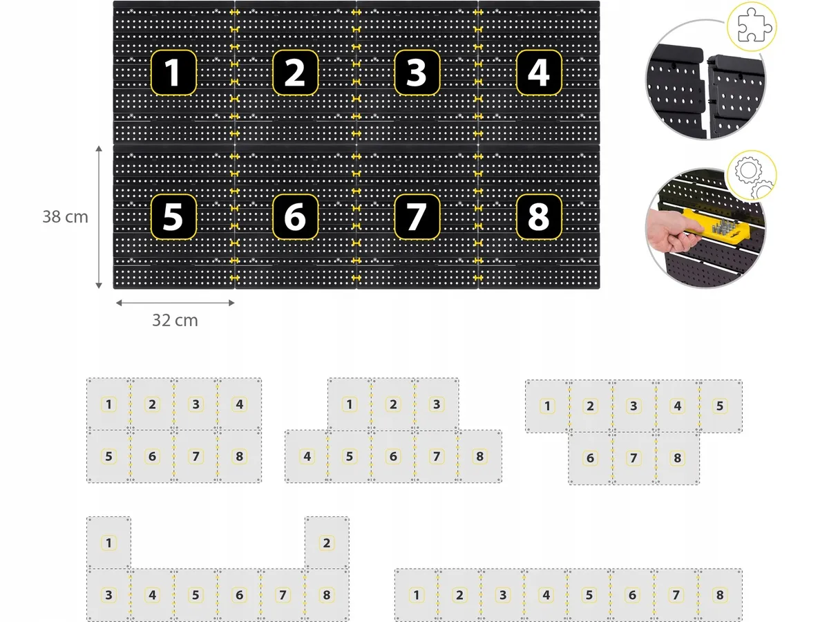 Fali szerszámtartó panel, Humberg HM-580, fekete/sárga – 9. kép Fali szerszámtartó panel, Humberg HM-580, fekete/sárga – 9. kép