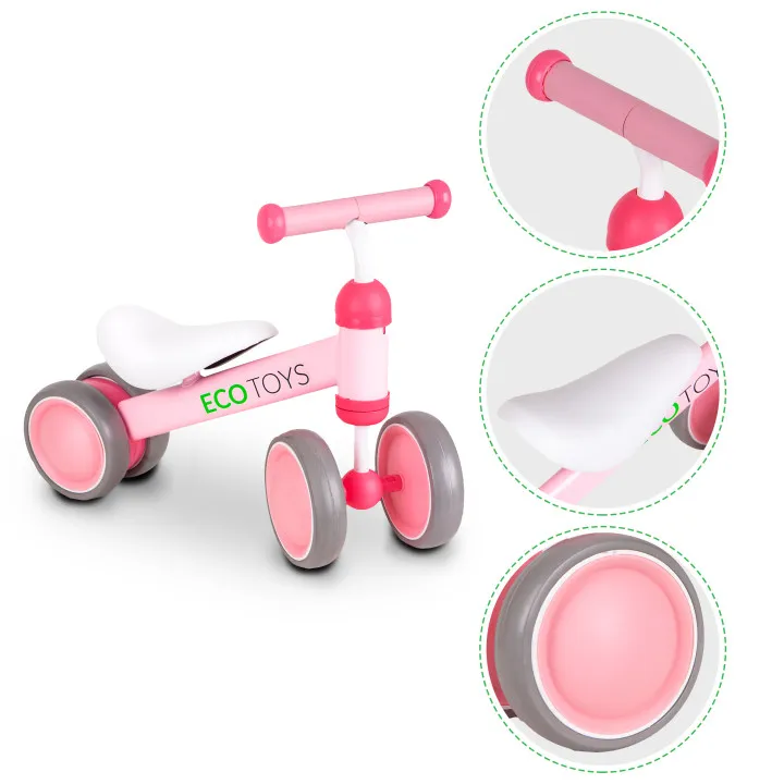 Négykerekű futóbicikli, ECOTOYS JM-118, rózsaszín – 3. kép