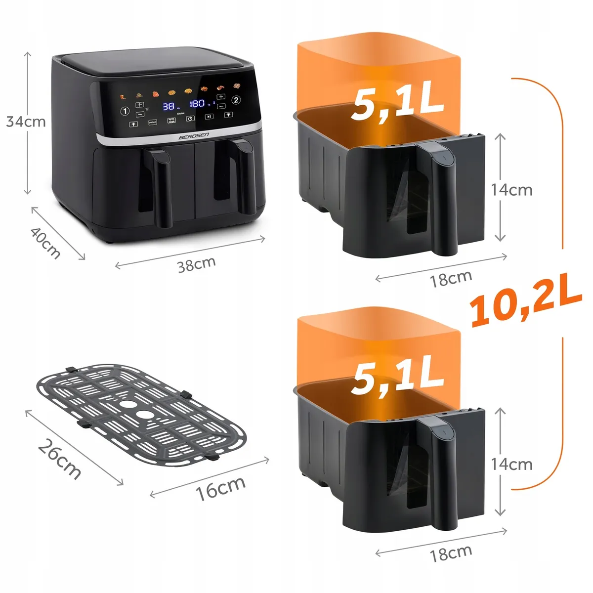 Air Fryer forrólevegős sütő, Berdsen BD-657, fekete – 11. kép