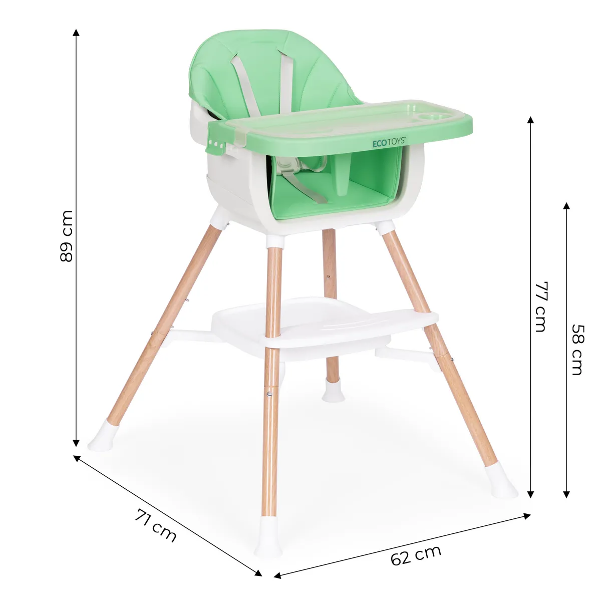 Etetőszék, ECOTOYS HC508, zöld – 6. kép Etetőszék adatai