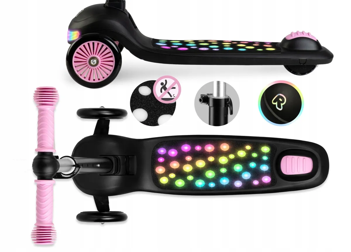 Háromkerekű roller, Ricokids Glowi, fekete/rózsaszín – 4. kép Háromkerekű roller, Ricokids Glowi, fekete/rózsaszín – 4. kép