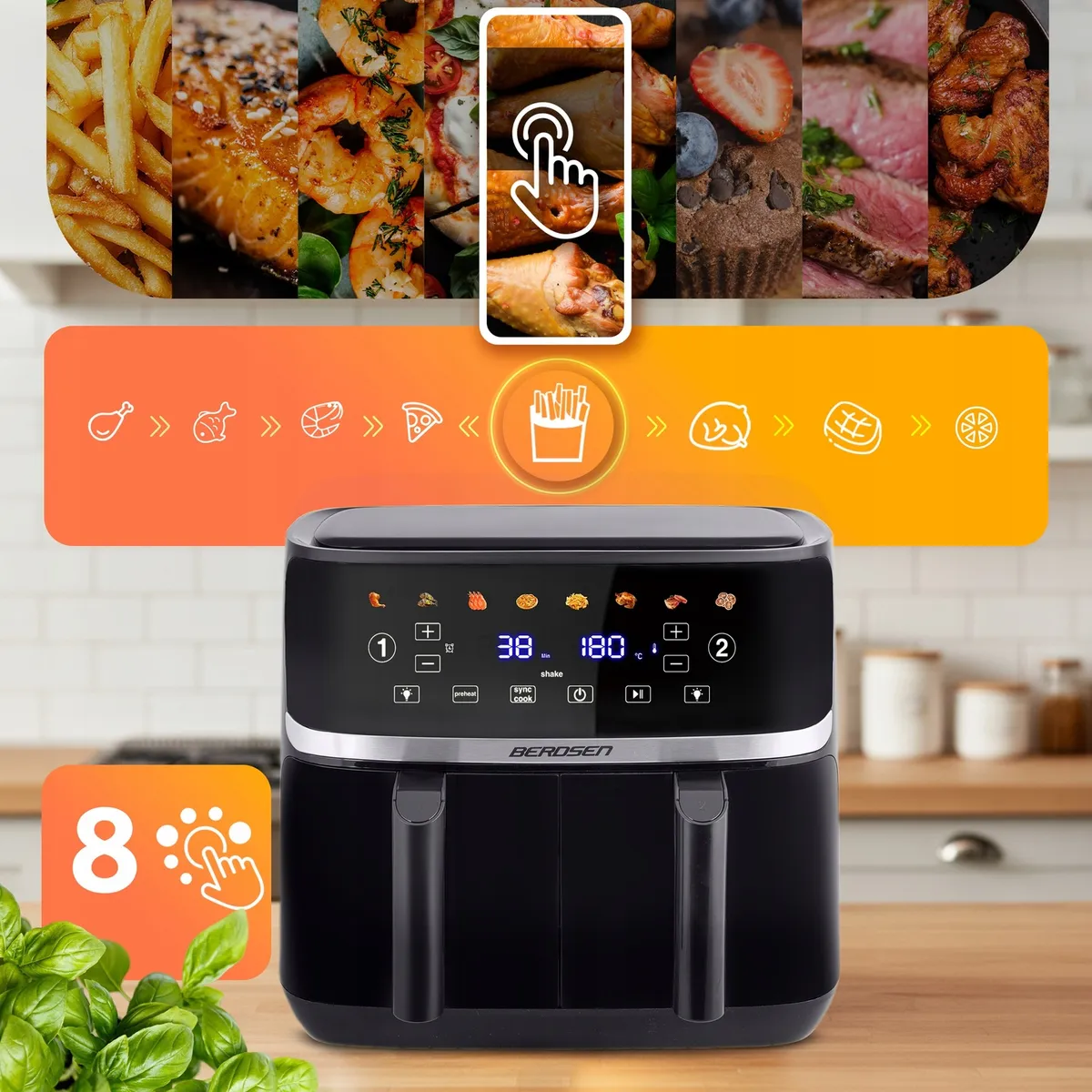 Air Fryer forrólevegős sütő, Berdsen BD-657, fekete – 8. kép