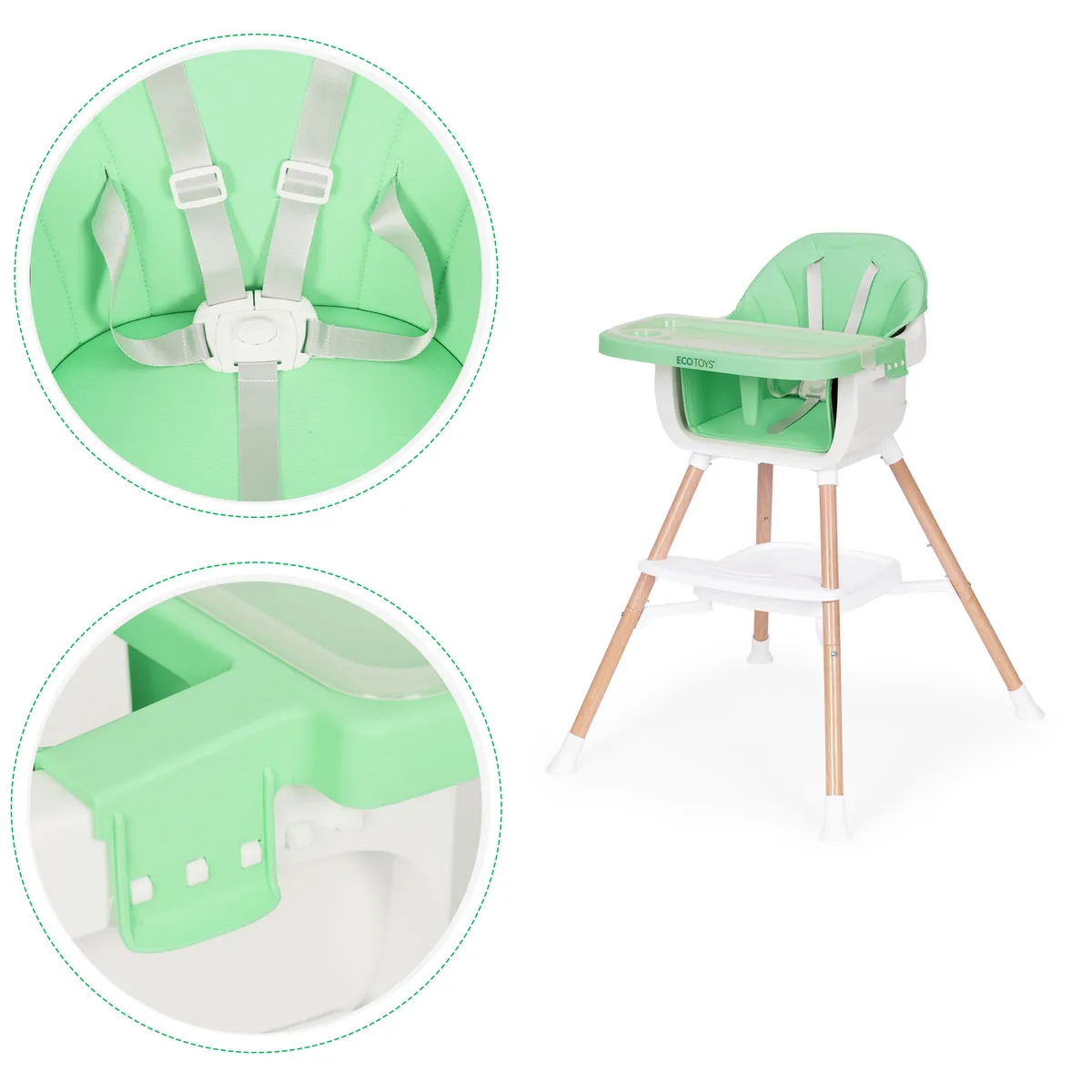 Etetőszék, ECOTOYS HC508, zöld – 3. kép Állítható tálca