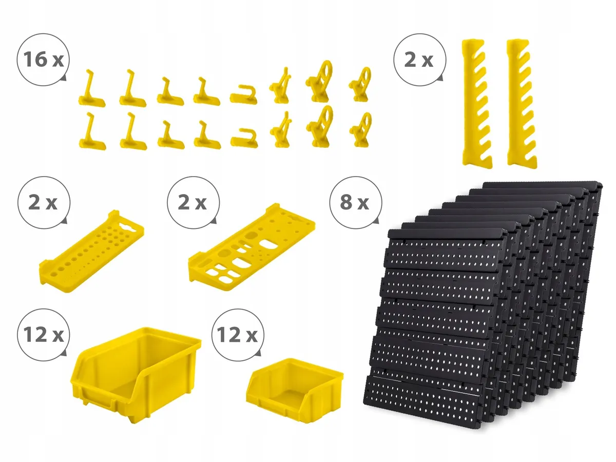 Fali szerszámtartó panel, Humberg HM-580, fekete/sárga – 4. kép Fali szerszámtartó panel, Humberg HM-580, fekete/sárga – 4. kép
