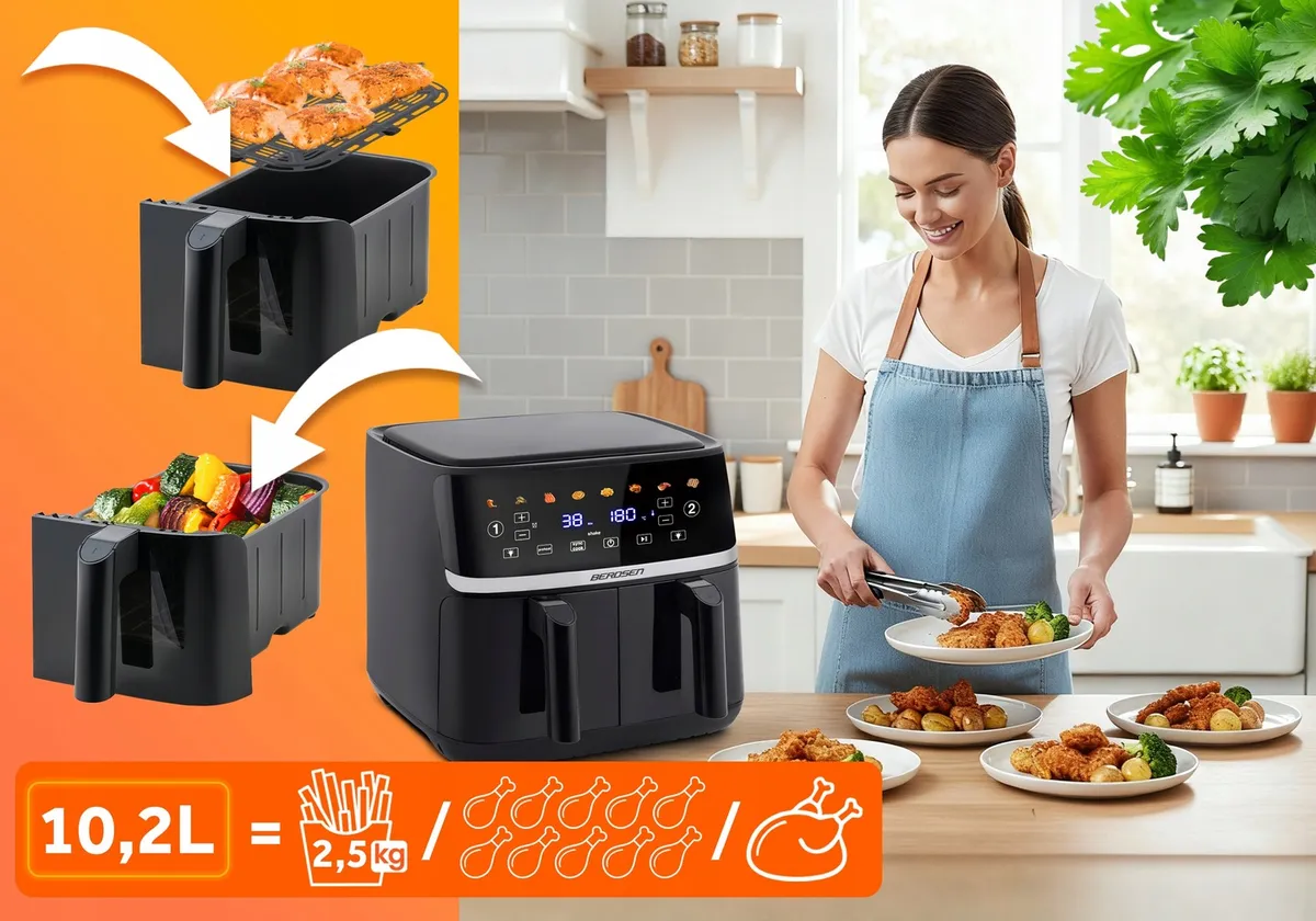 Air Fryer forrólevegős sütő, Berdsen BD-657, fekete – 3. kép