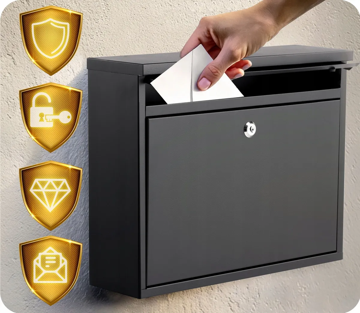 Postaláda, Humberg HM-860, fekete – 2. kép Postaláda elegáns antracit színben