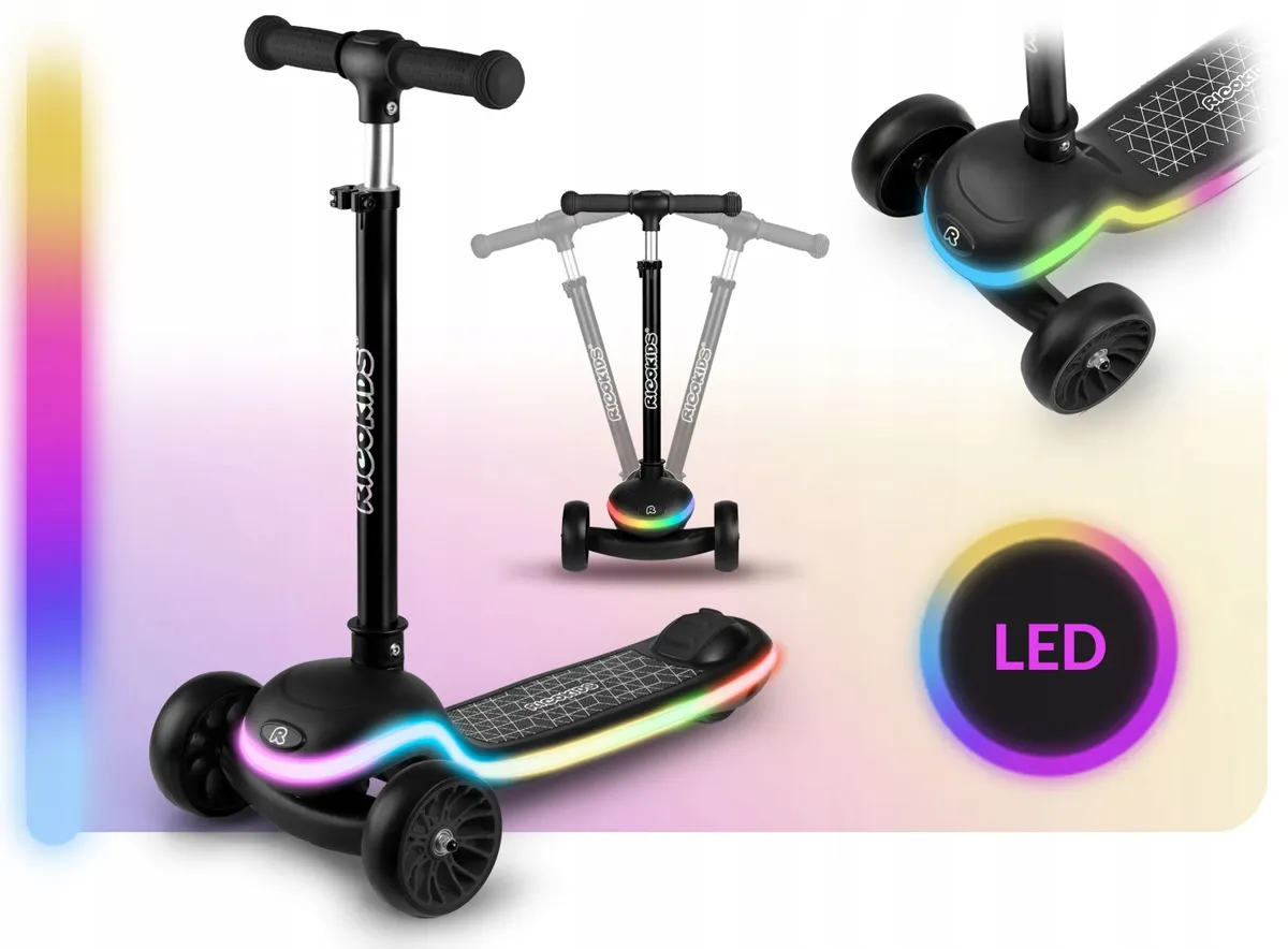 Háromkerekű roller, Ricokids Leddi, fekete – 2. kép Háromkerekű roller, Ricokids Leddi, fekete – 2. kép