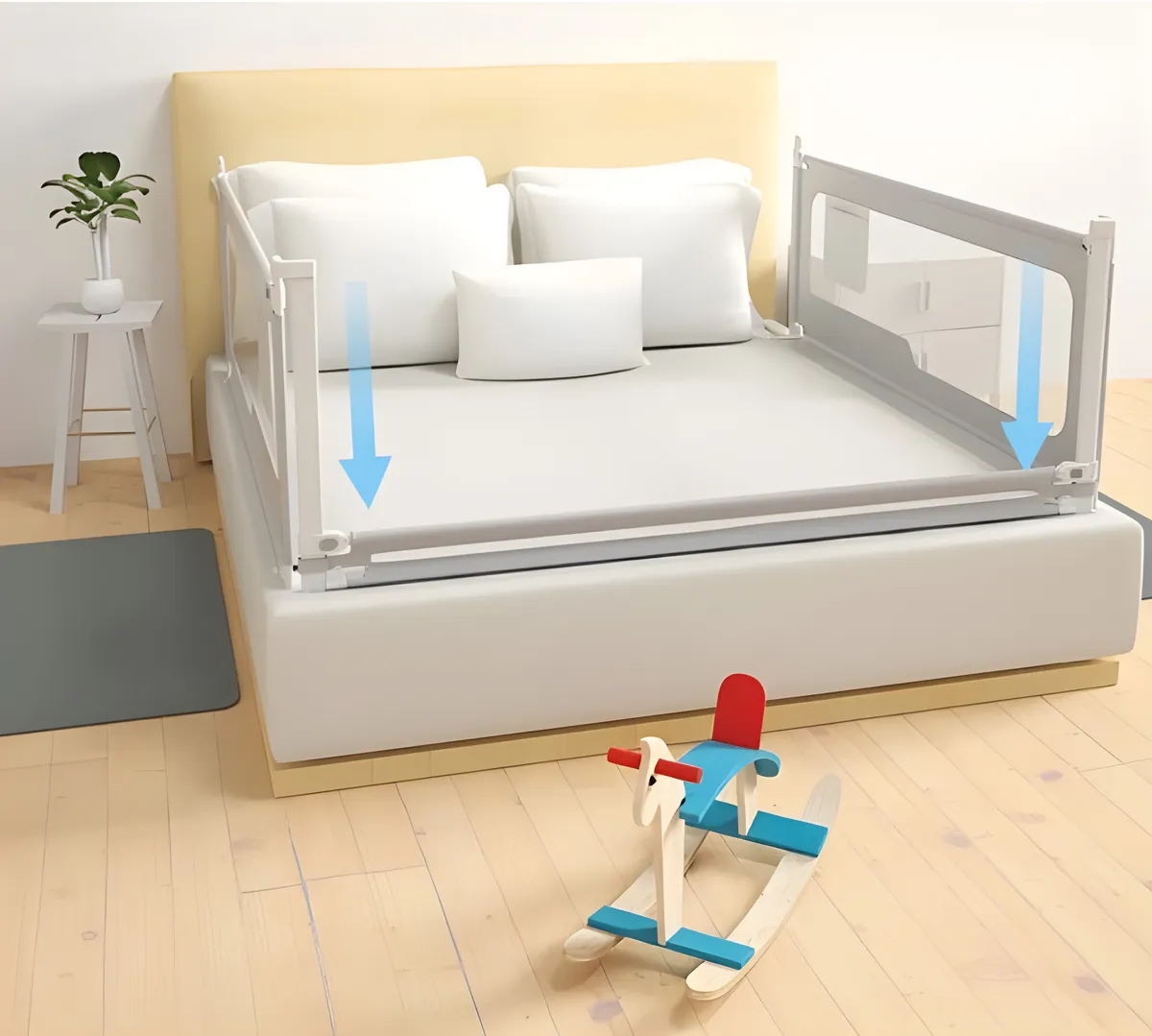 Leesésgátló ágykorlát, ECOTOYS SG-030B-GY, szürke/fehér – 2. kép Leesésgátló ágykorlát, ECOTOYS SG-030B-GY, szürke/fehér – 2. kép