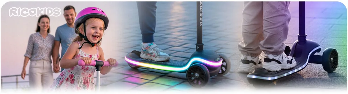 Háromkerekű roller, Ricokids Leddi, fekete – 1. kép Háromkerekű roller, Ricokids Leddi, fekete – 1. kép