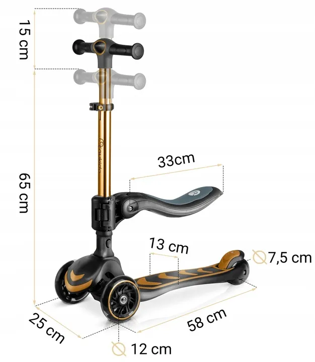Háromkerekű roller, Nukido Flippo, arany – 10. kép