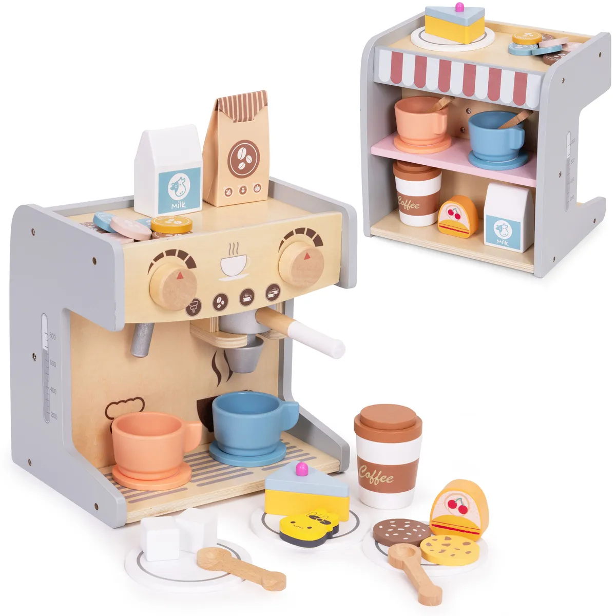 Játék kávéfőző, ECOTOYS HM328245, fa – 1. kép ECOTOYS fa kávéfőző játék