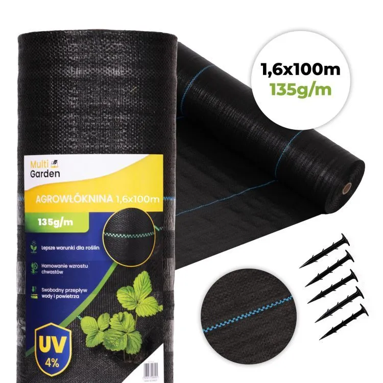 Fekete gyomgátló agroszövet 135 g/m², 1,6x100 m